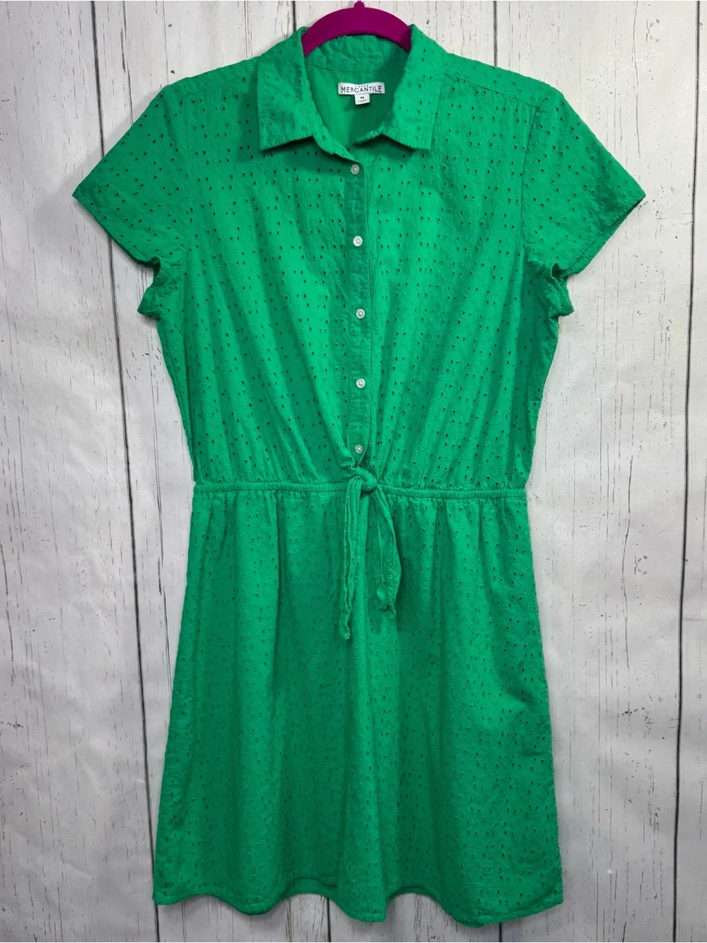 J.Crew Mercantile Green Eyelet Shirt Dress M Cotton Collared Cottagecore Preppy